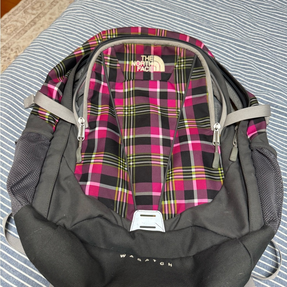 The North Face Black and Pink Backpack with Adjustable Straps